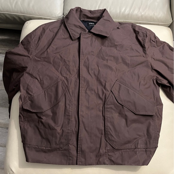 Zara Men’s Waxed Finish Padded Bomber Jacket - Size L - Picture 7 of 14